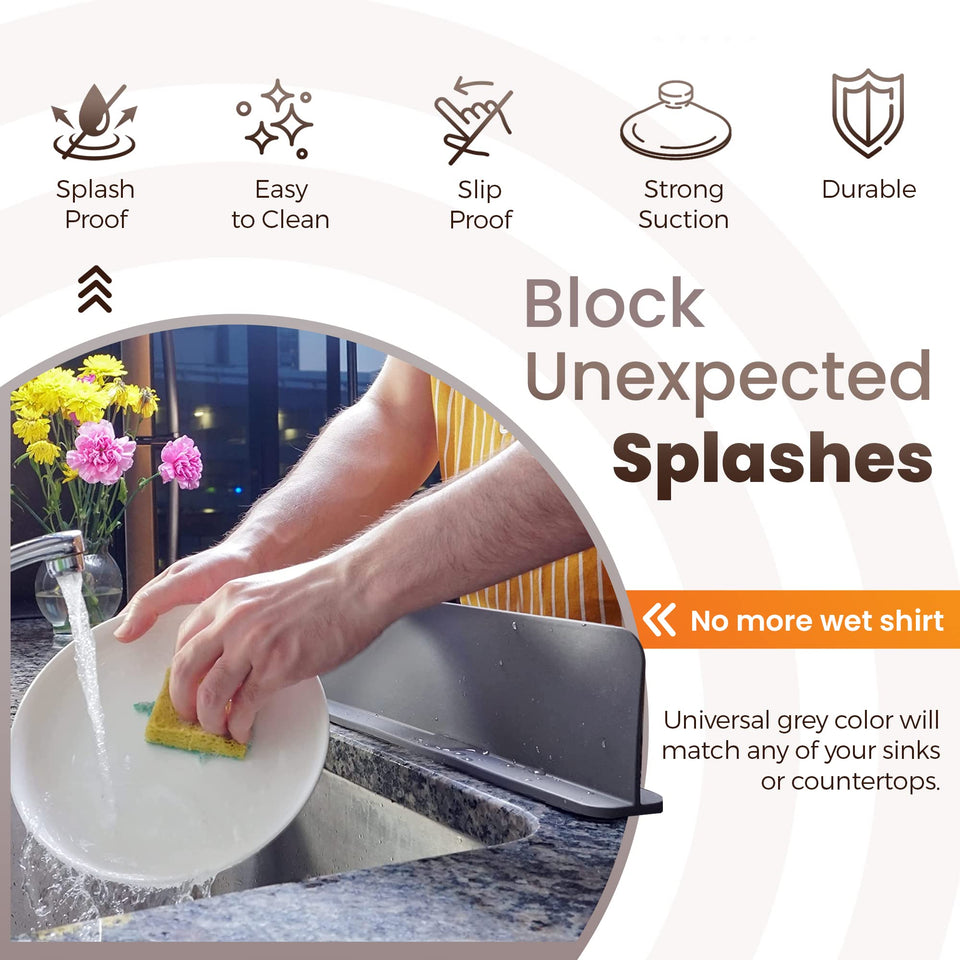 HONEYPOLO- Sink Splash Guard, Premium Silicone Water Splash Guard for Sink, for Faucet, Kitchen Island Sink Backsplash Guard 17.3 X 2.2 X 3.9 inches